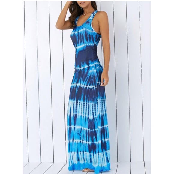 Dresses & Skirts - Blue Tie Dye Racerback Maxi Dress